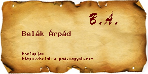Belák Árpád névjegykártya